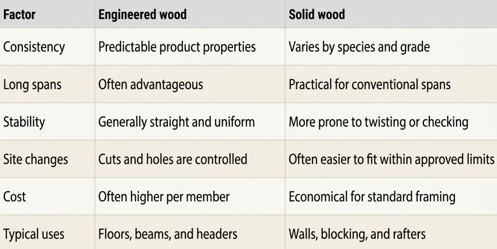 Difference between Engineered vs. Solid Wood Framing